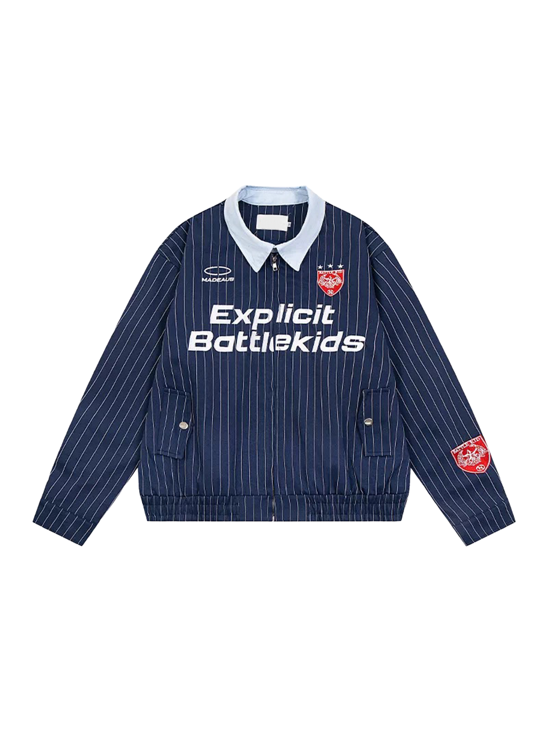 Tidal Stripe Jersey Bomber Jacket - Navy Blue