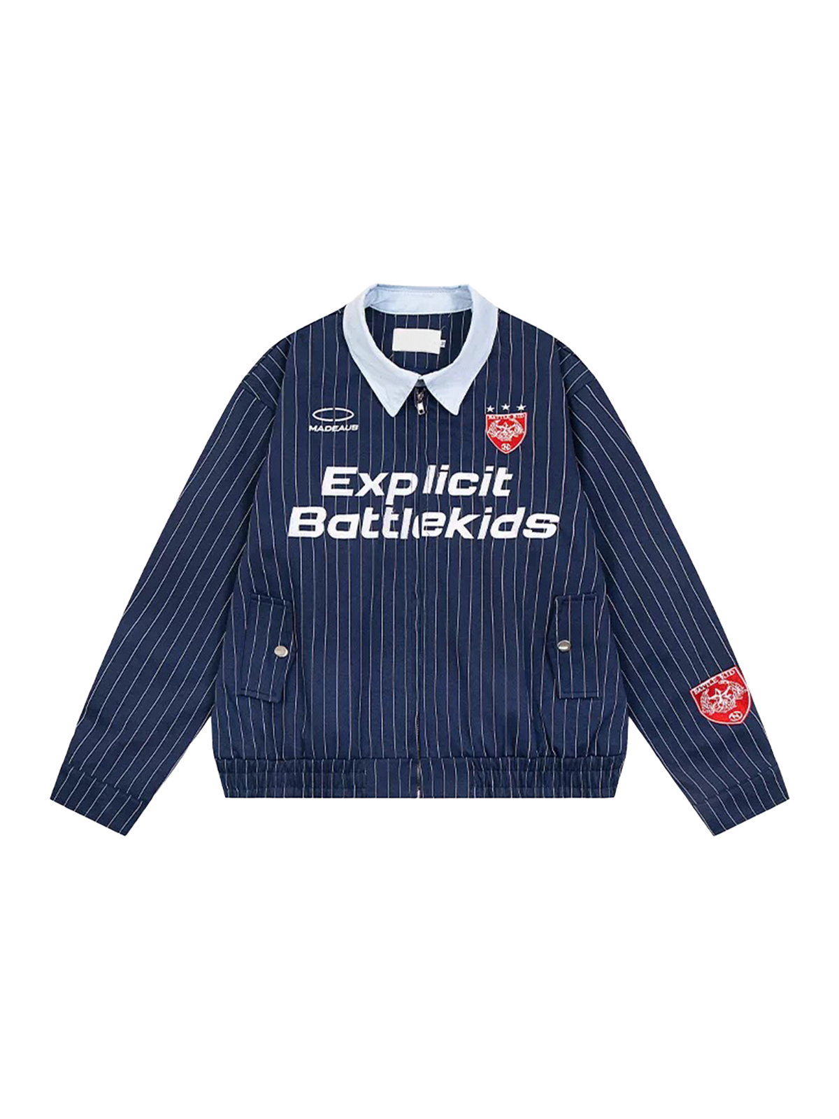 Tidal Stripe Jersey Bomber Jacket - Navy Blue