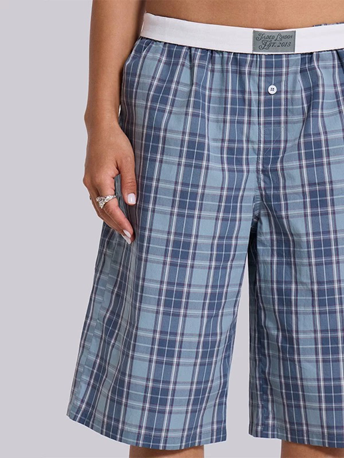 Campus Check Straight Midi Pants - Sky Blue