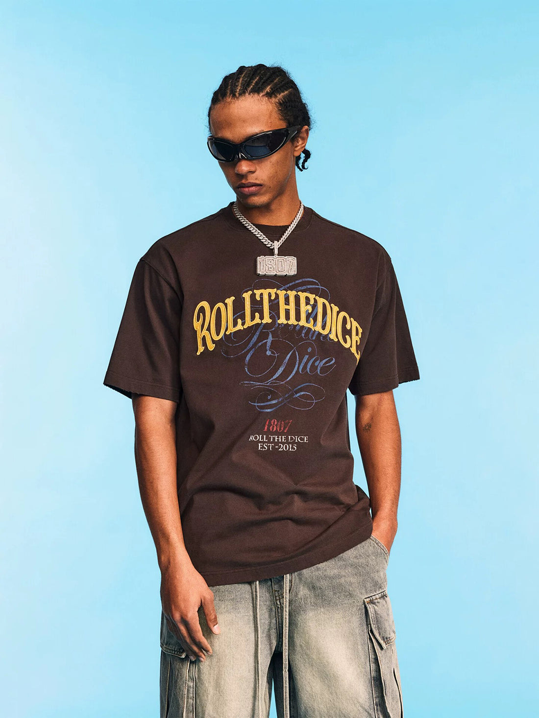 Co-ed Dorm Baggy Roll the Dice Graphic Tee - Brown