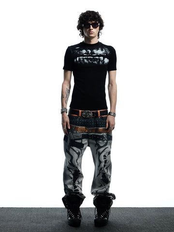 Co-ed Dorm Baggy Bleach Splatter Graphic Tee - Black