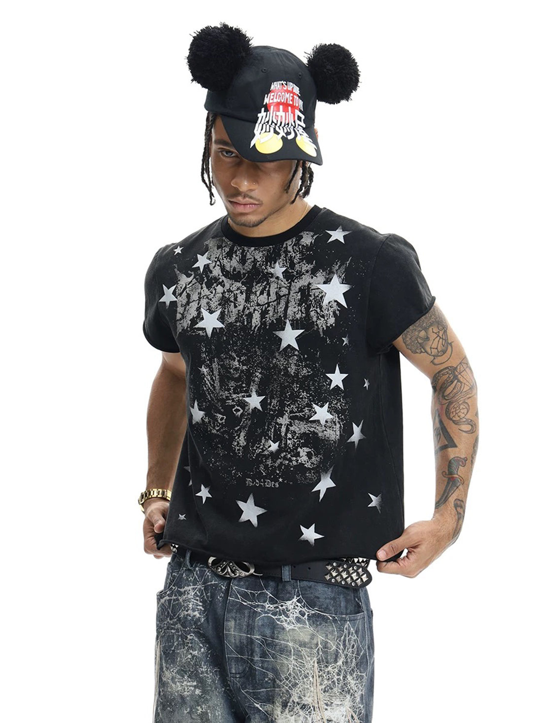 Co-ed Dorm Baggy Hand-Drawn Graffiti Printed Tee - Black