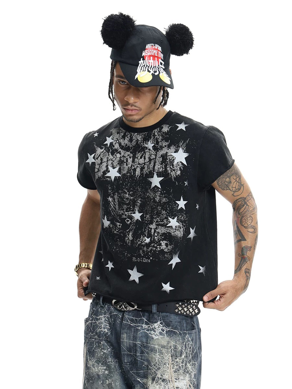 Co-ed Dorm Baggy Hand-Drawn Graffiti Printed Tee - Black