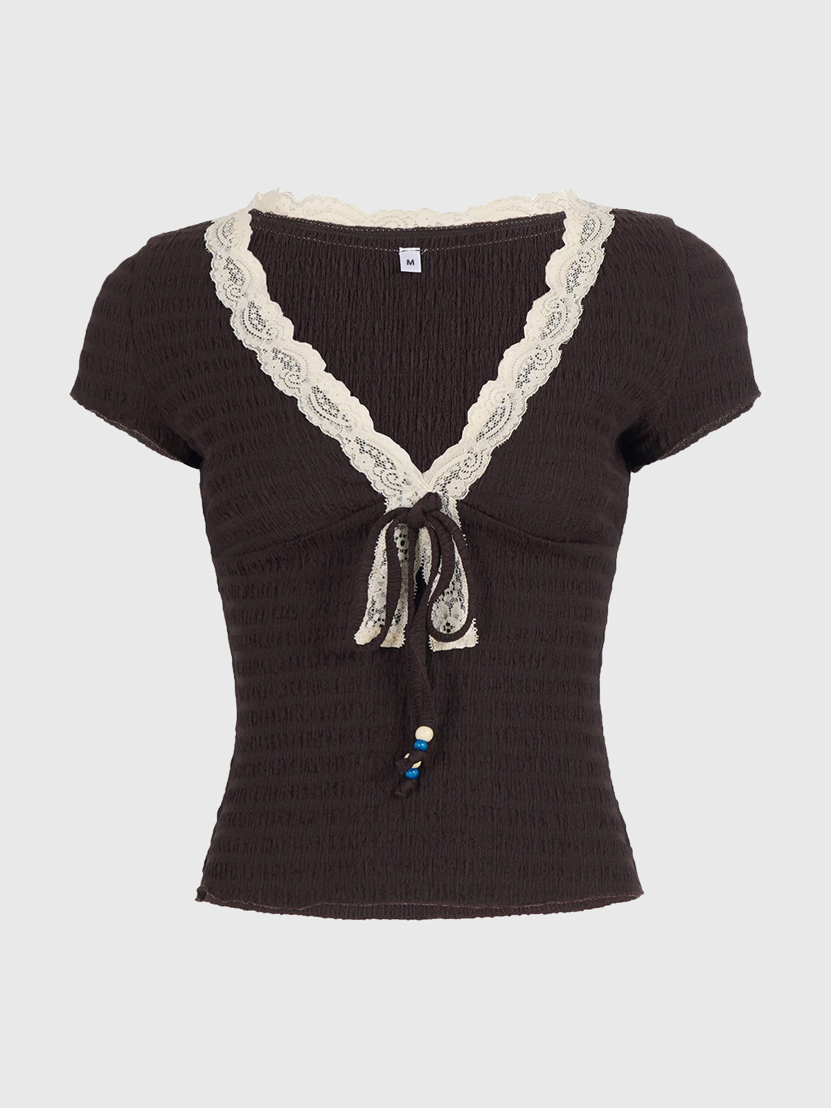 Brick Lane Skimming Lace Trim Layered-Look Tee - Brown