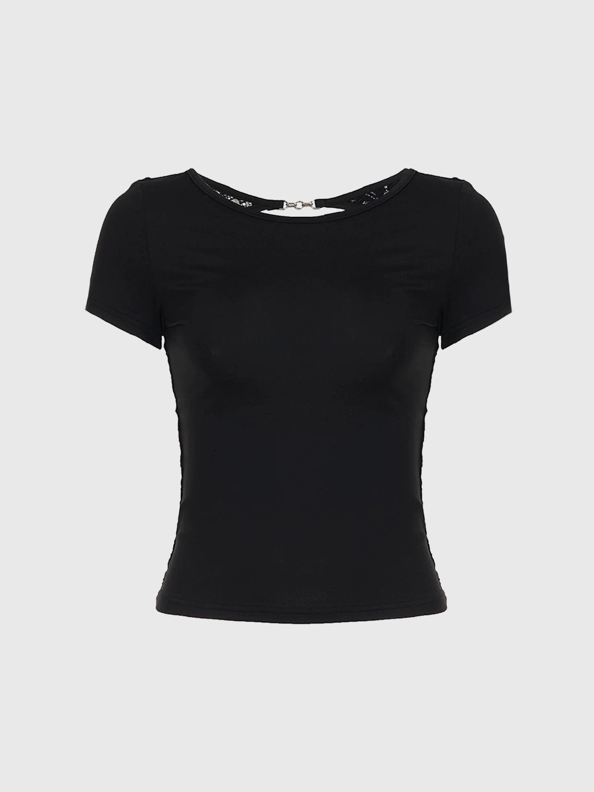 Brick Lane Skimming Lace Patchwork Heart Cut-Out Tee - Black