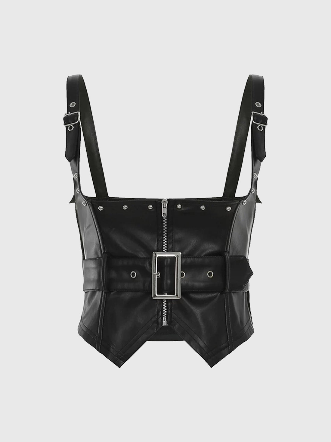 Brick Lane Skimming Faux Leather Buckled Corset Top - Black