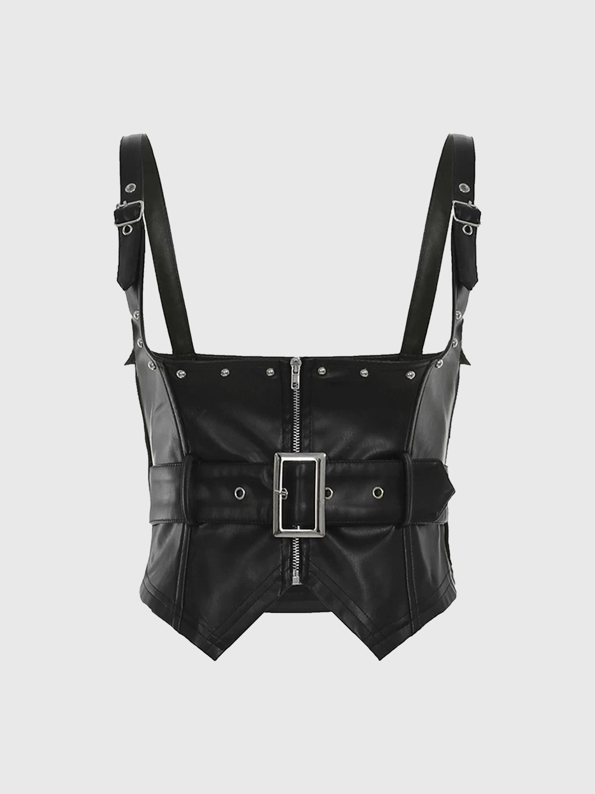 Brick Lane Skimming Faux Leather Buckled Corset Top - Black