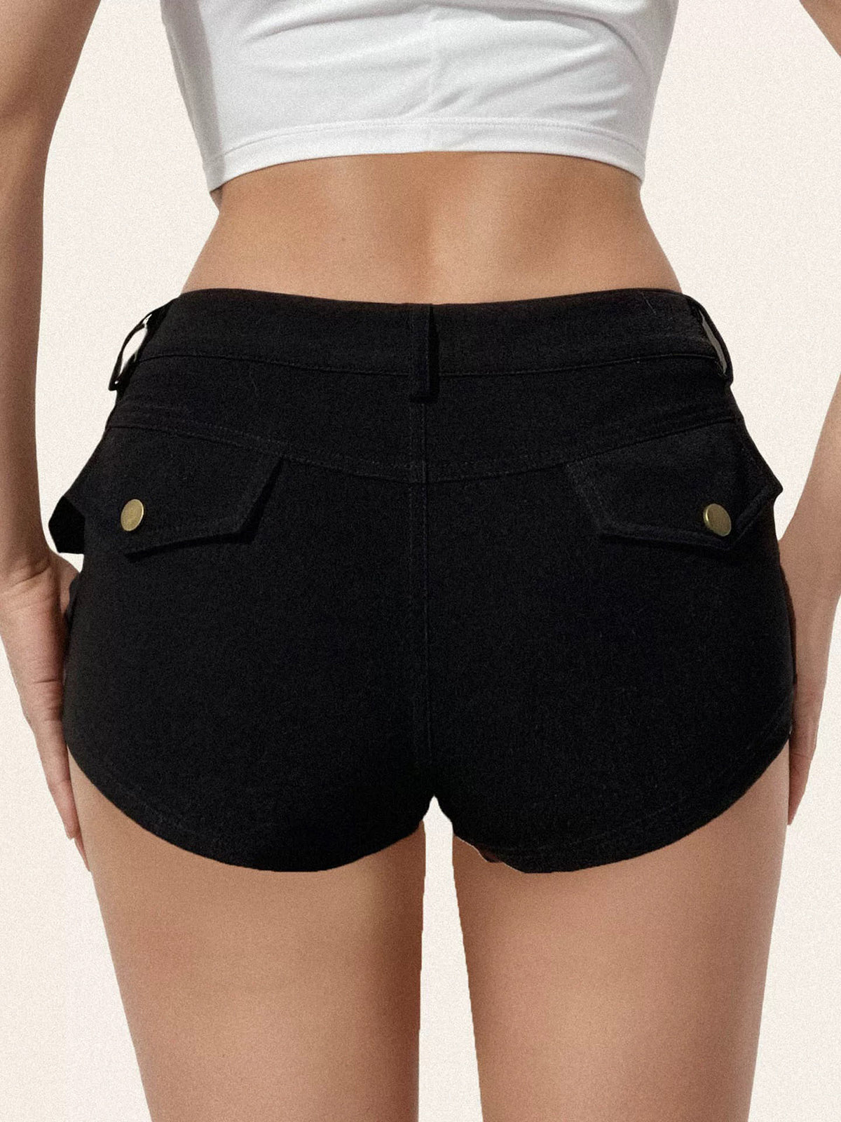 Brick Lane Skimming Double Buckle Pocket Hot Shorts - Black