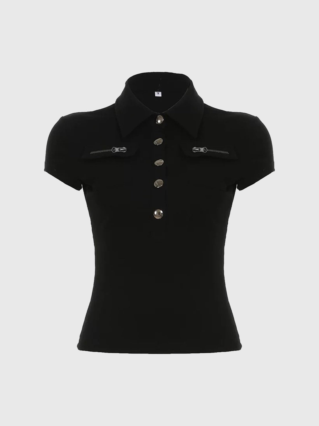 Brick Lane Skimming Half-Zip Buttoned Mock Neck Tee - Black