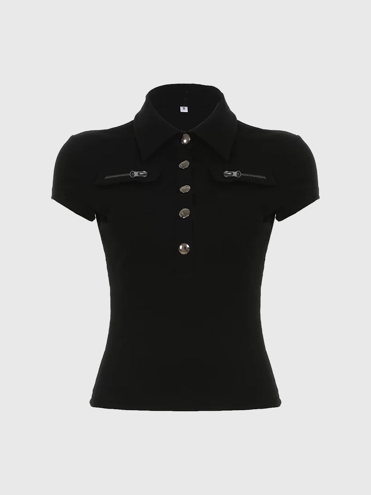 Brick Lane Skimming Half-Zip Buttoned Mock Neck Tee - Black