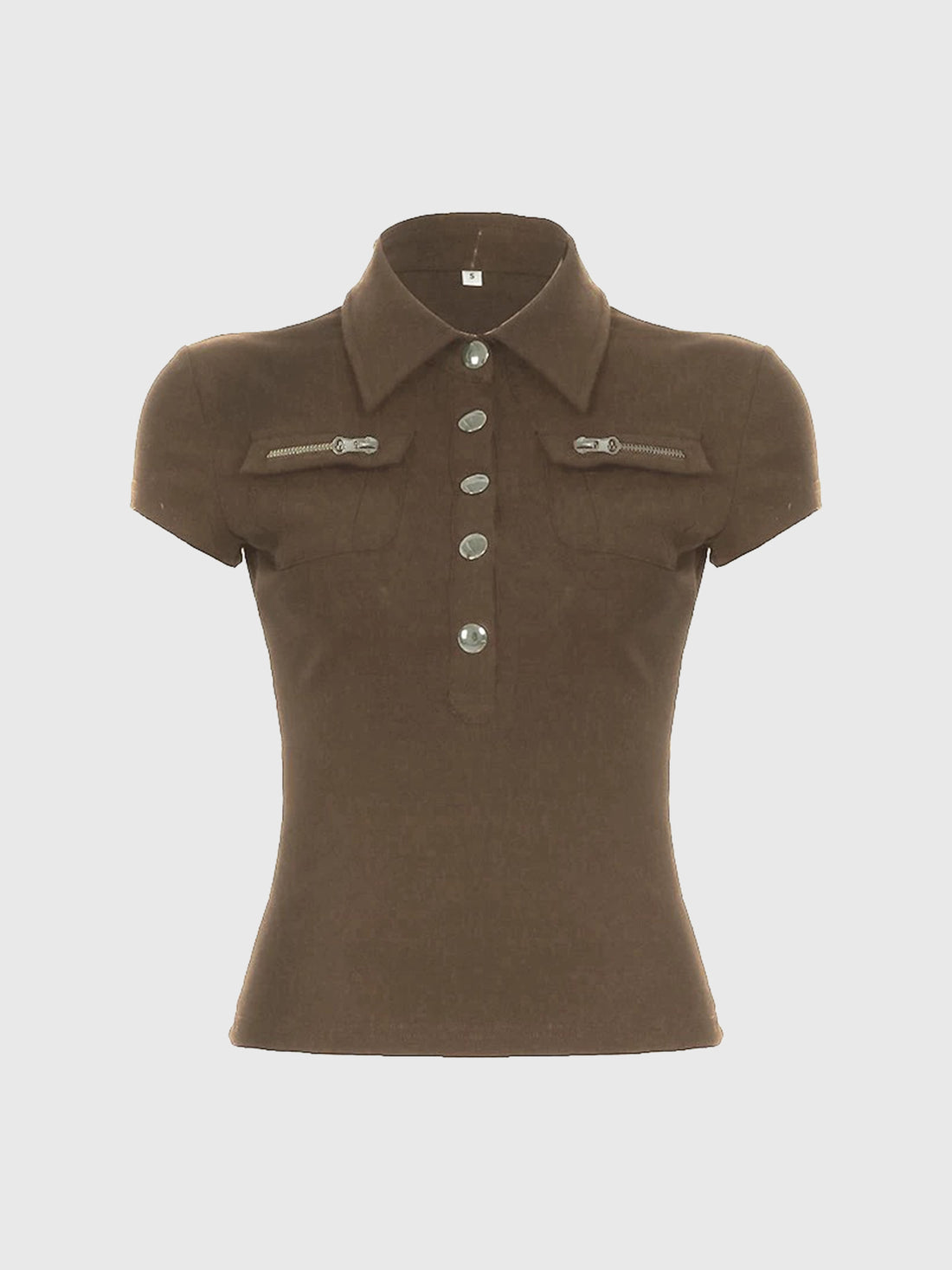 Brick Lane Skimming Half-Zip Buttoned Mock Neck Tee - Brown