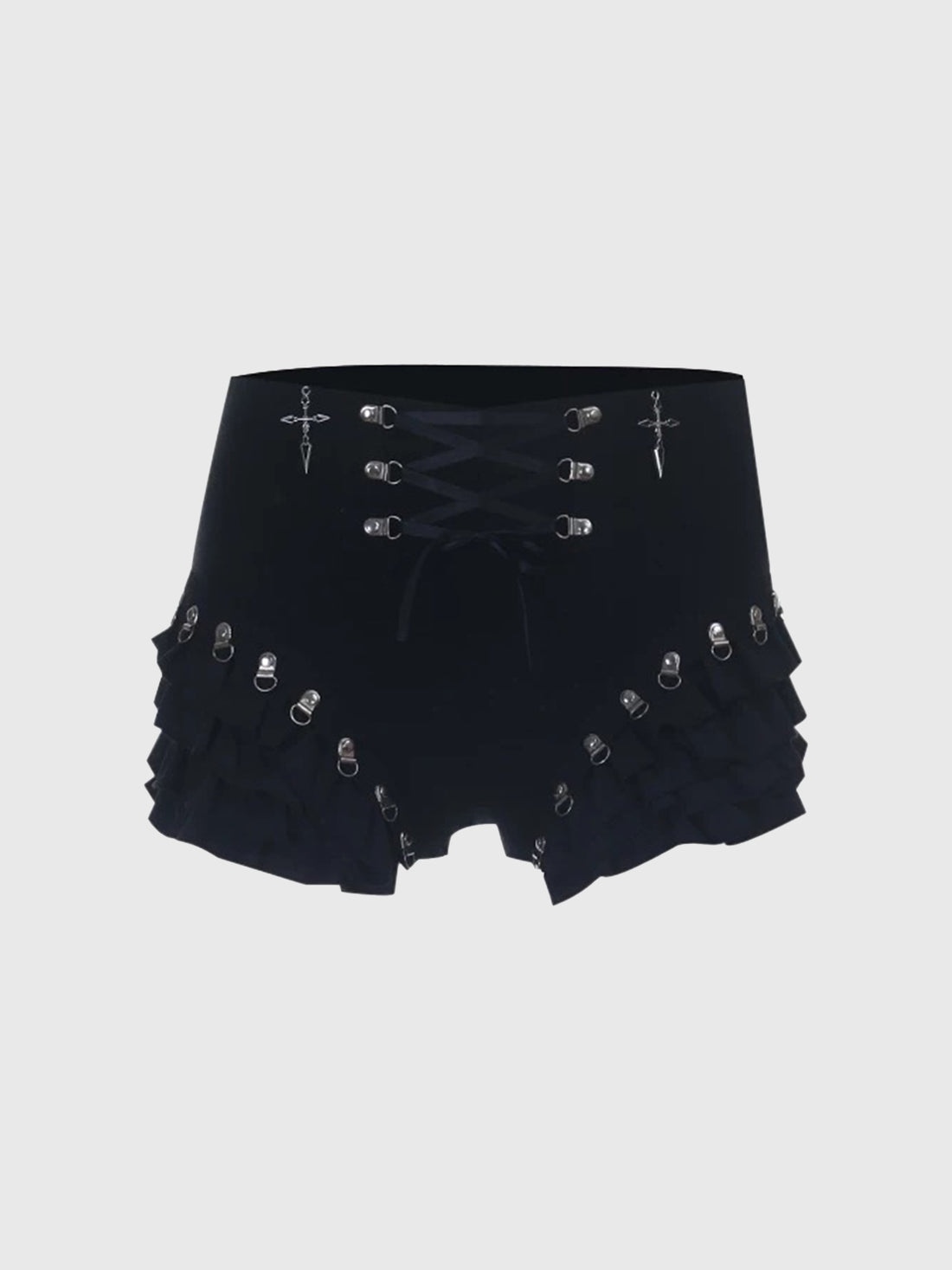Brick Lane Skimming Lace-Up Metal Eyelet Hot Shorts - Black