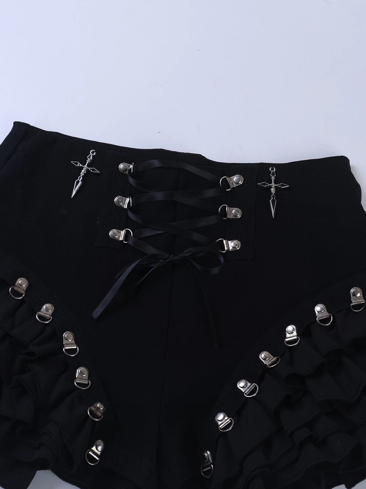 Brick Lane Skimming Lace-Up Metal Eyelet Hot Shorts - Black