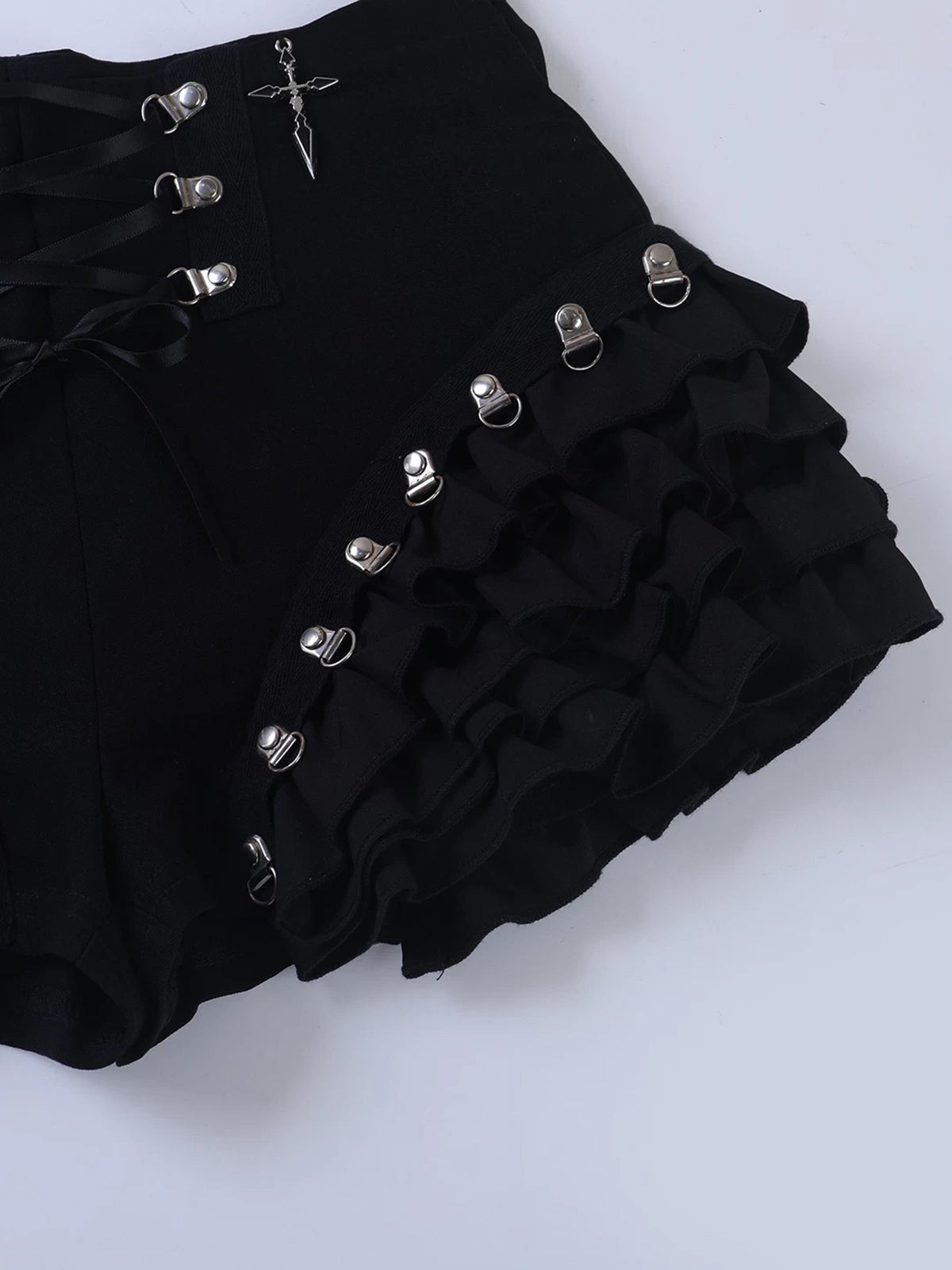Brick Lane Skimming Lace-Up Metal Eyelet Hot Shorts - Black