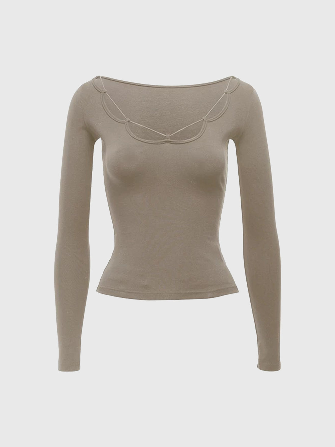 Brick Lane Skimming Lace Trim Scoop Neck Top - Brown
