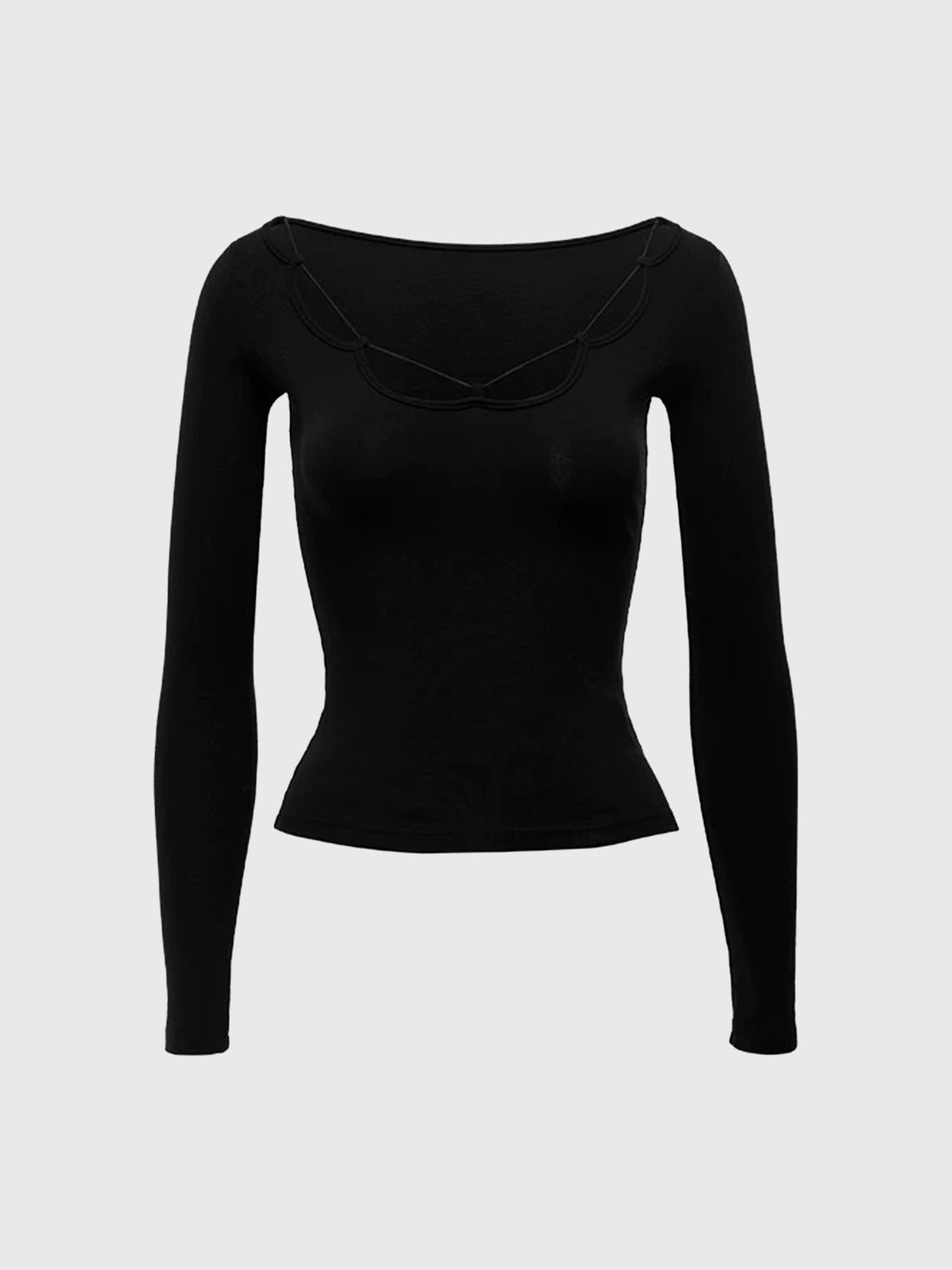 Brick Lane Skimming Lace Trim Scoop Neck Top - Black