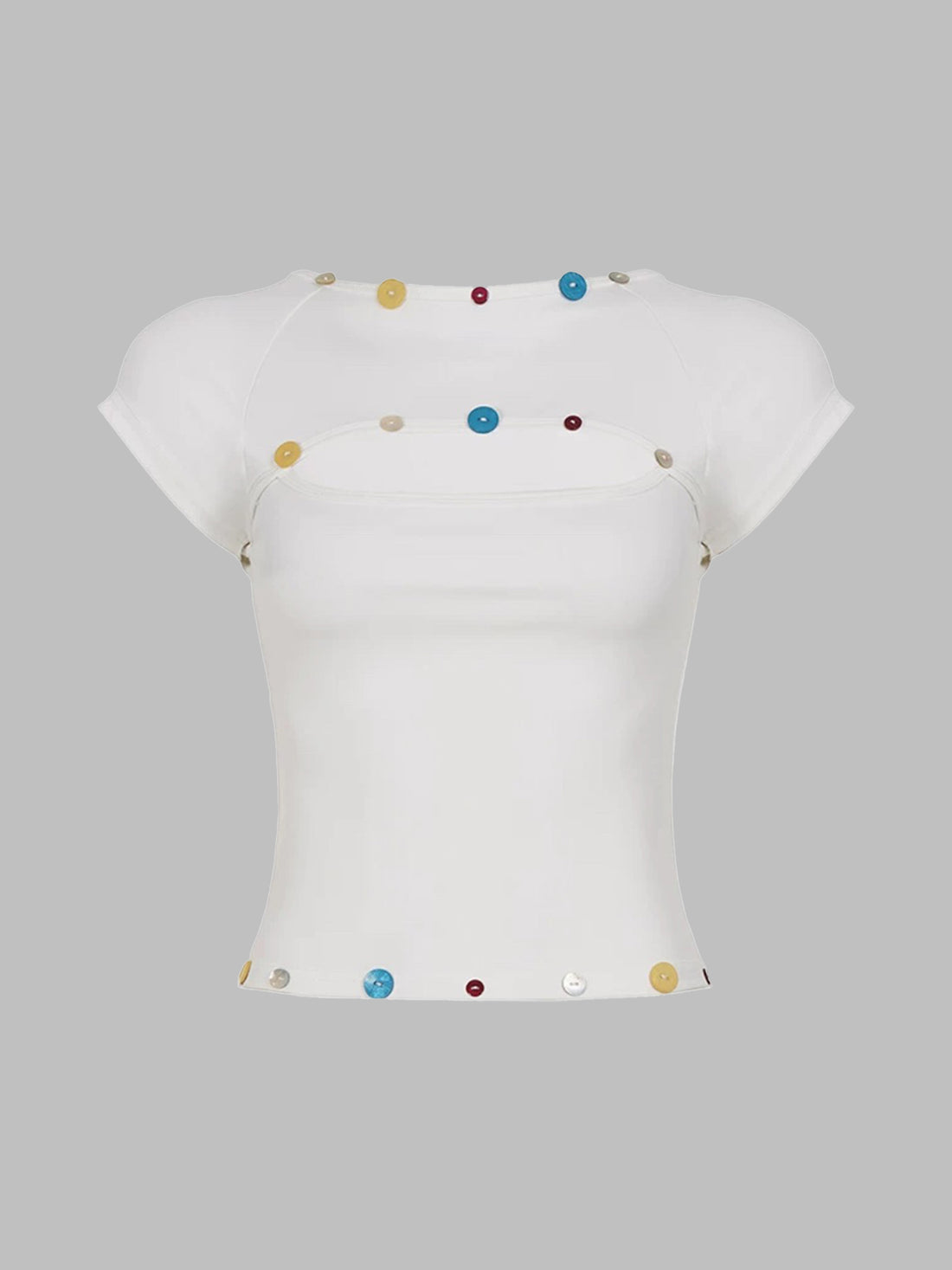 Brick Lane Cut-Out Beaded Fitted Tee - White