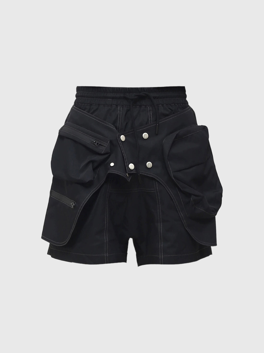 Co-ed Dorm Layered-Look Multi-Pocket Cargo Shorts - Black