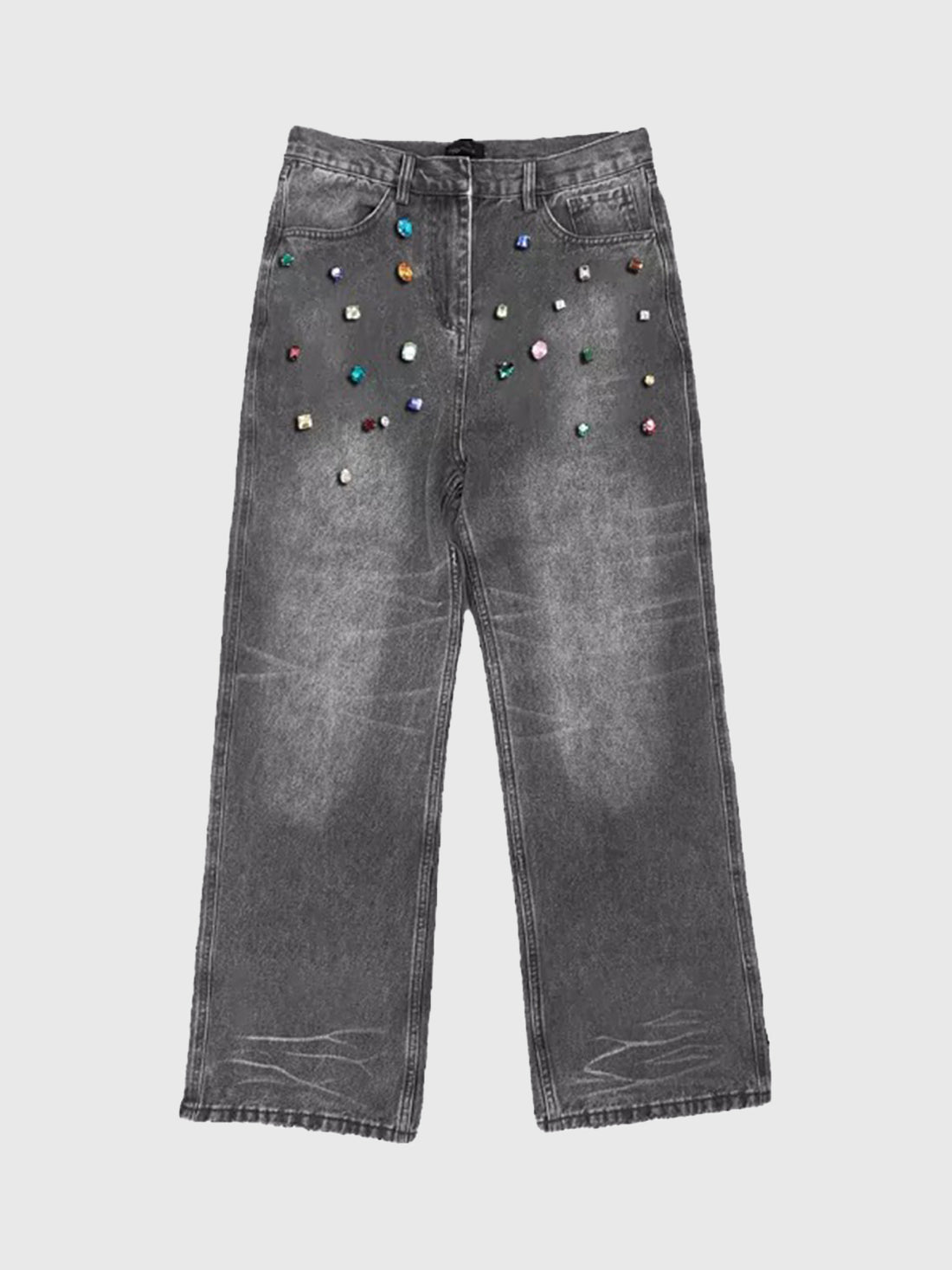 Co-ed Dorm Straight Sandwashed Distressed Denim Pants - Grey