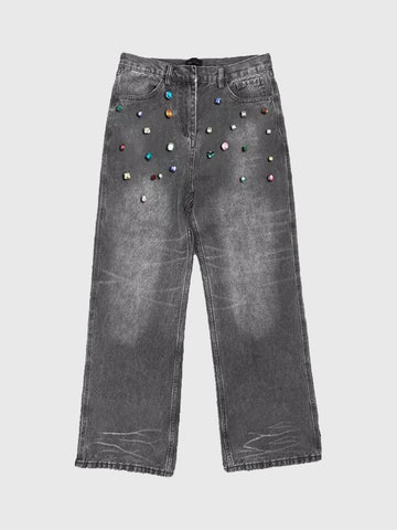 Co-ed Dorm Straight Sandwashed Distressed Denim Pants - Grey