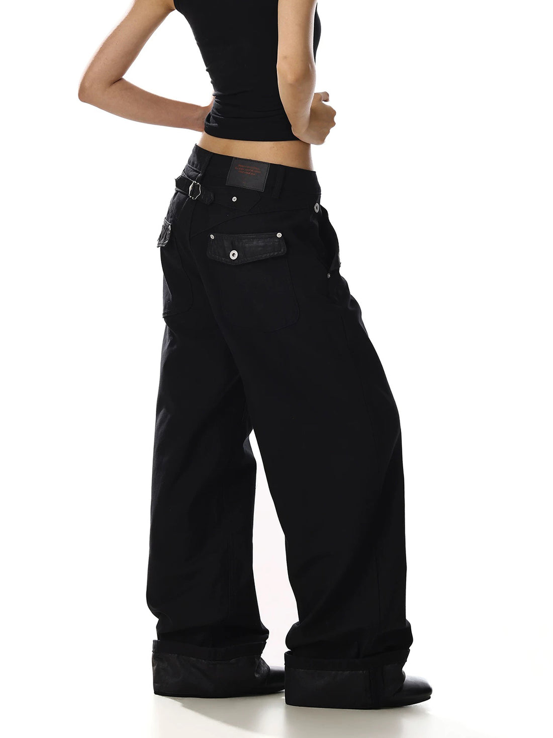 Brick Lane Wide-leg Button Detailed Washed Denim Pants - Black