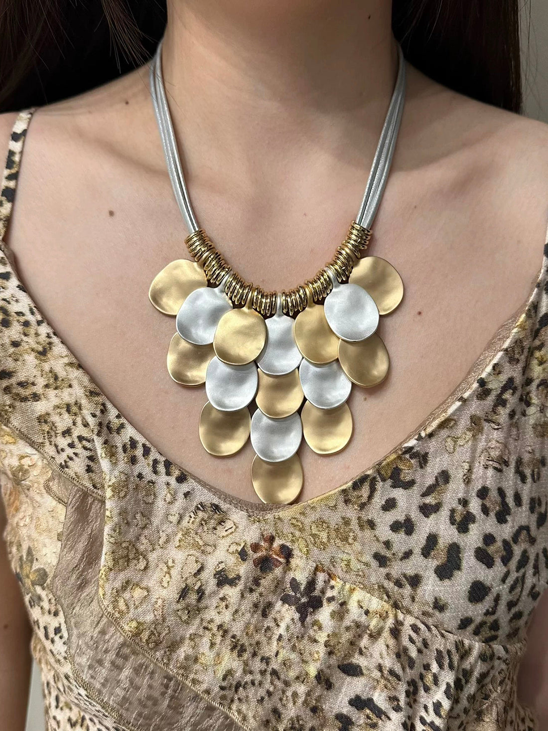 Brick Lane Heavy Metallic Sequin Statement Necklace - Gold
