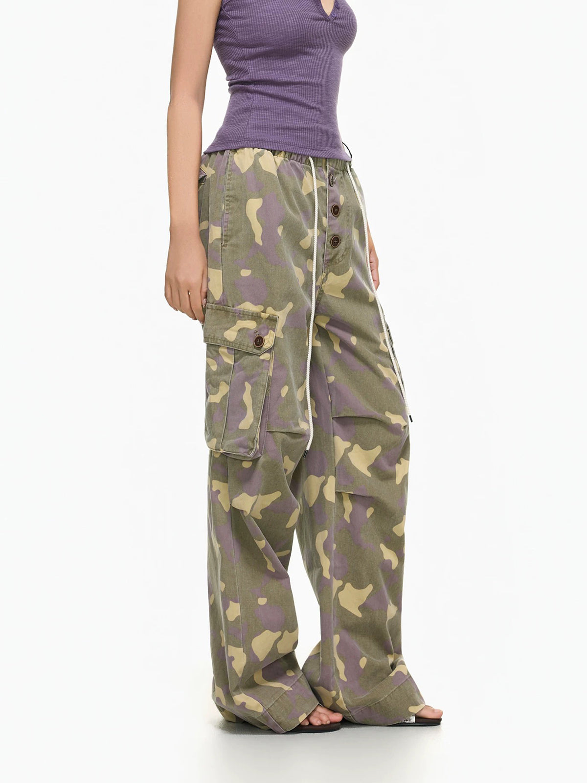 Brick Lane Wide-leg Camouflage Cargo Pants - Brown