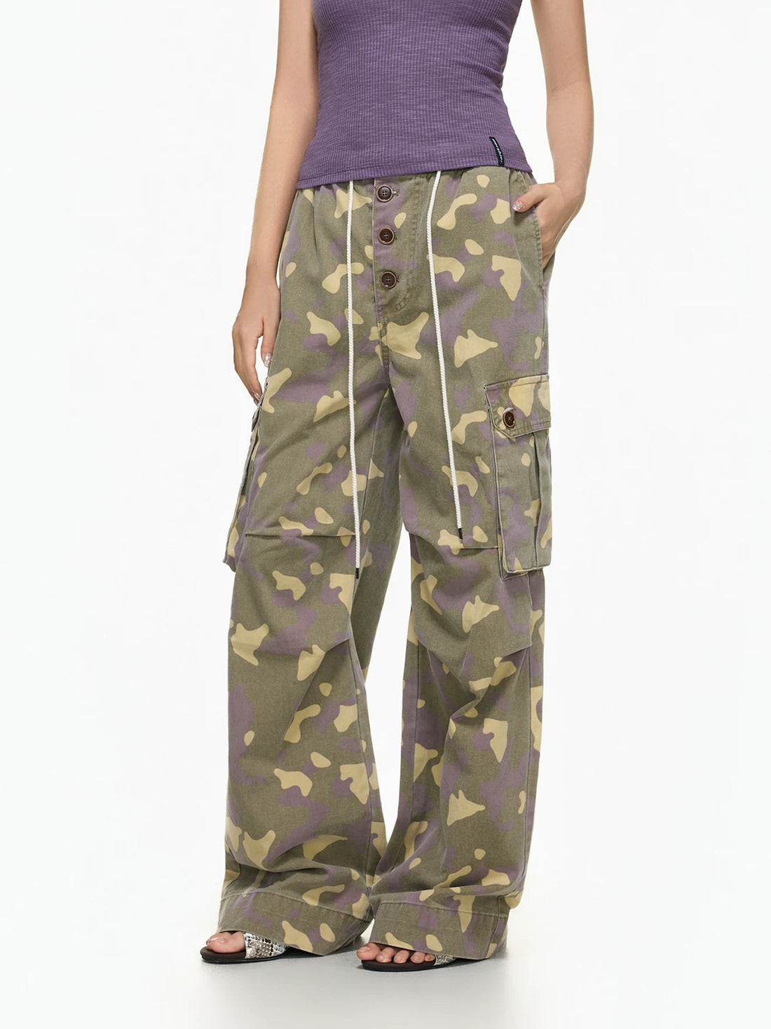 Brick Lane Wide-leg Camouflage Cargo Pants - Brown