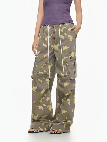 Brick Lane Wide-leg Camouflage Cargo Pants - Brown