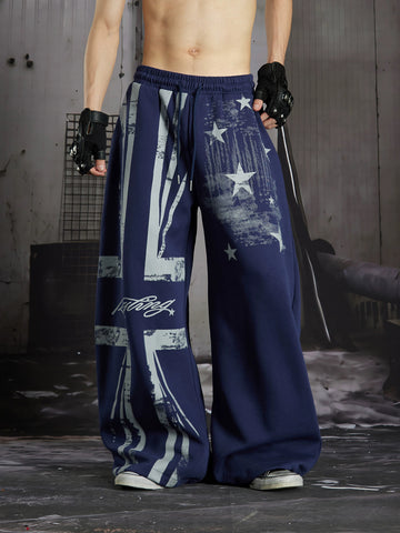 Co-ed Dorm Curved Cut Cross Graphic Cargo Pants - Blue
