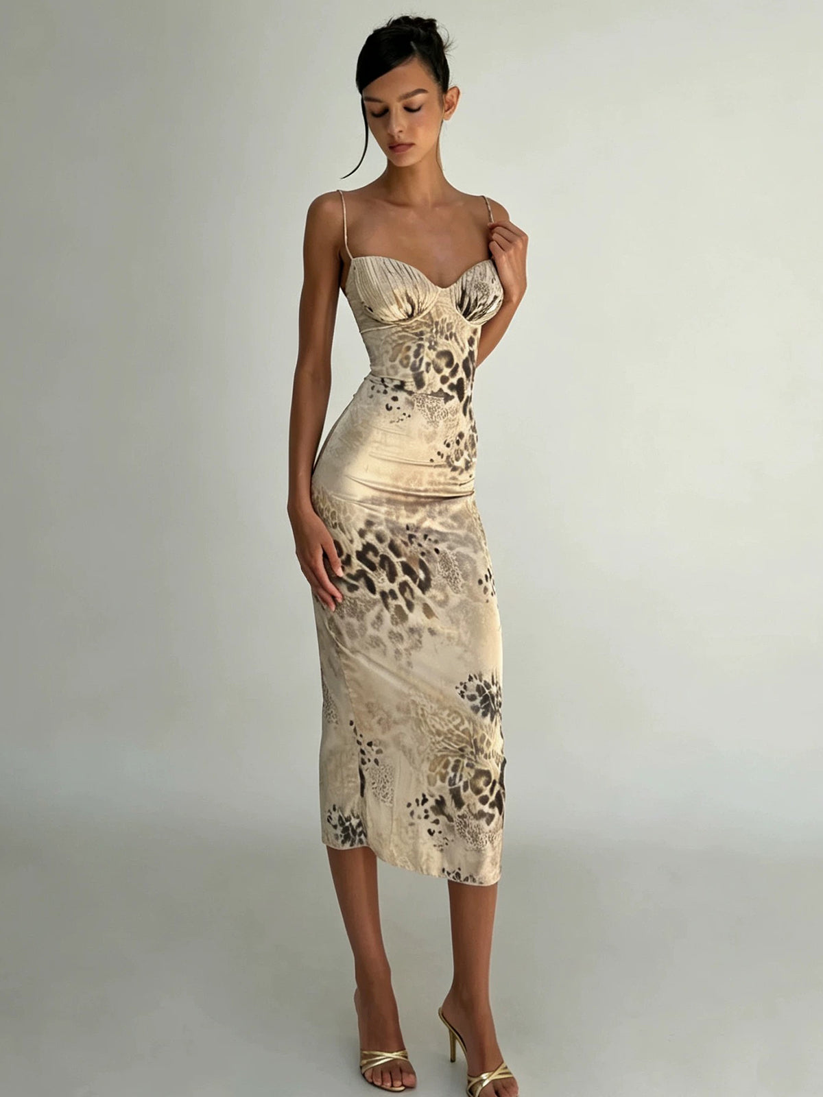 Brick Lane Skimming Leopard Backless Cami Dress - Brown