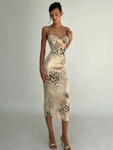 Brick Lane Skimming Leopard Backless Cami Dress - Brown