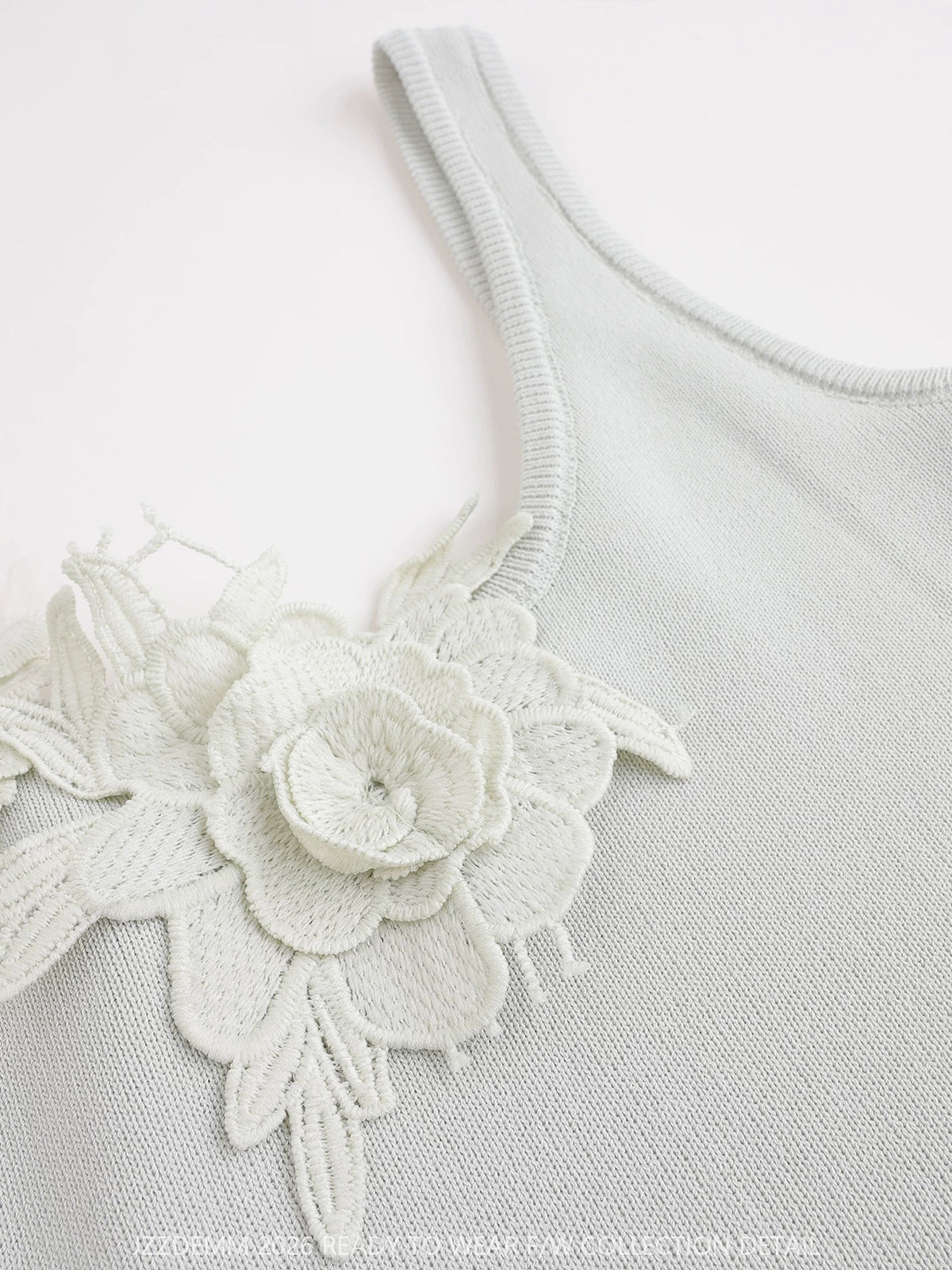 Brick Lane Skimming 3D Flower Ruched Cami Dress - Grey