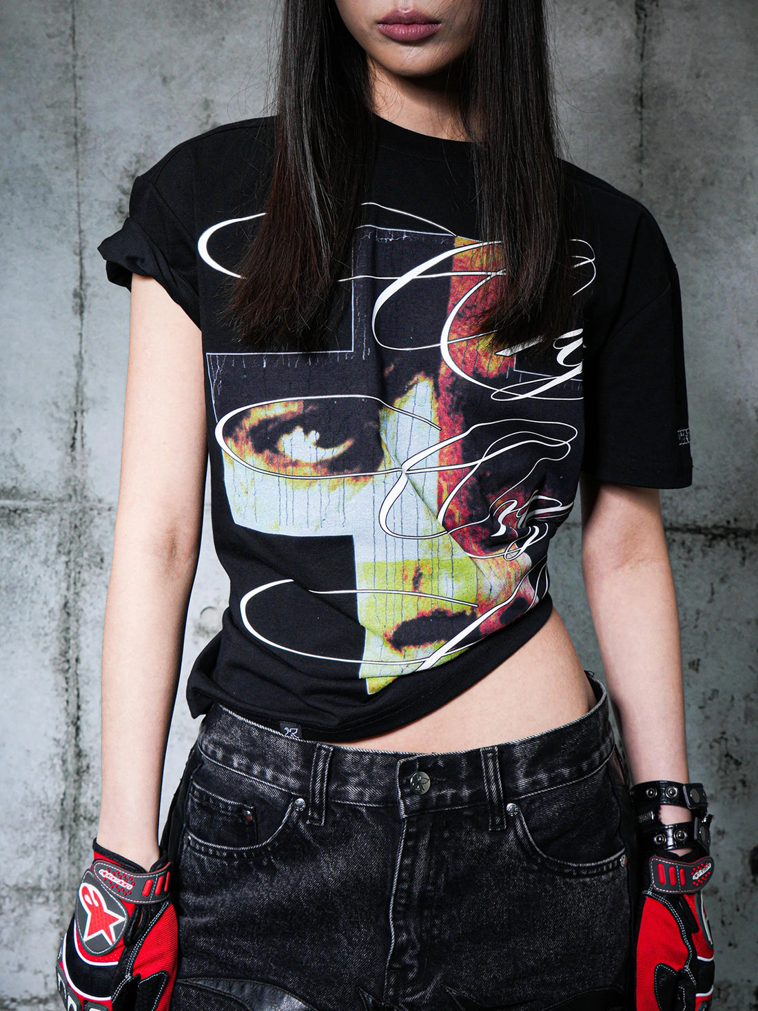 Co-ed Dorm Baggy Graphic Printed Vintage Tee - Black
