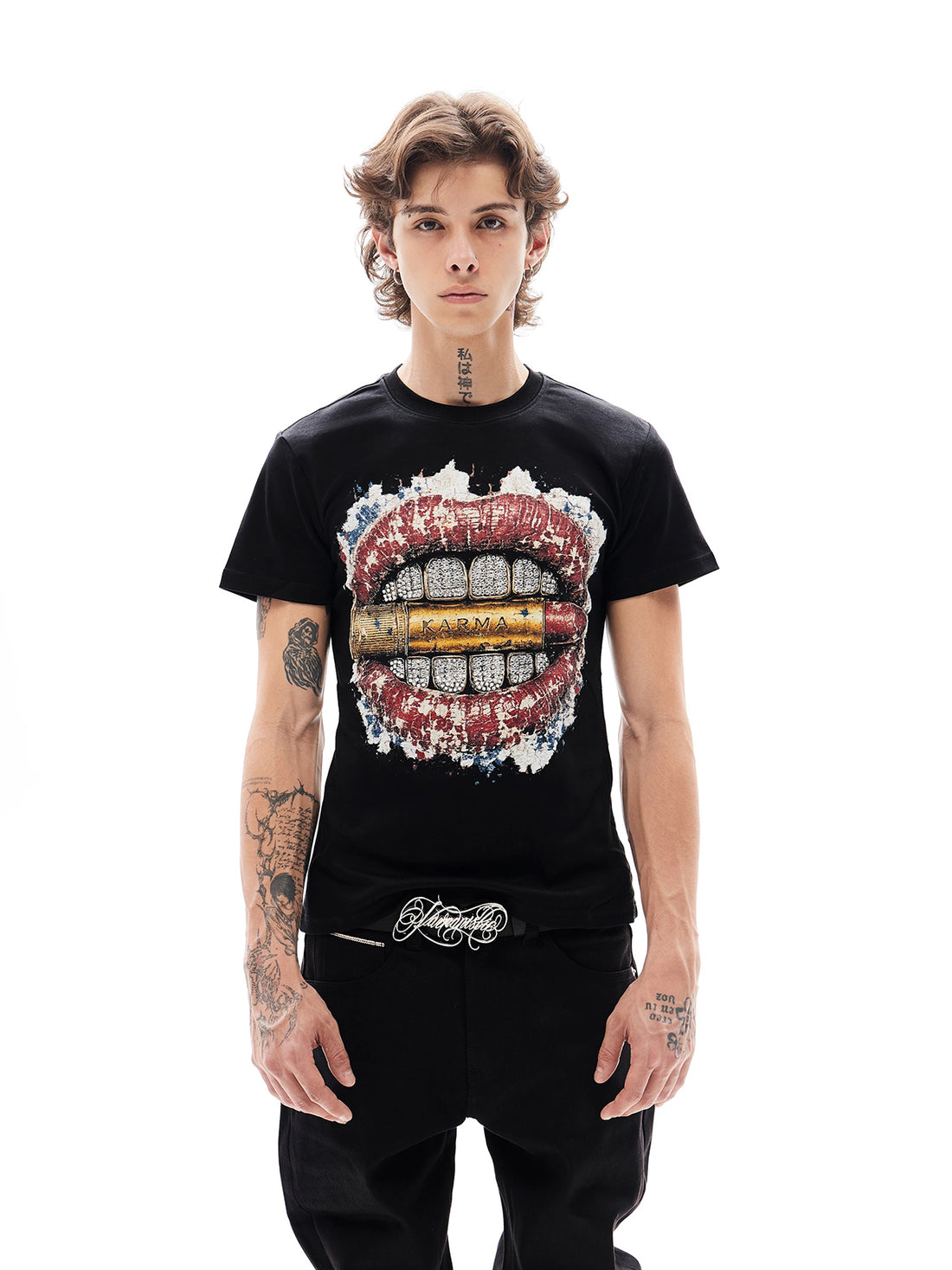 Co-ed Dorm Skimming Rock Graphic Printed Tee - Black