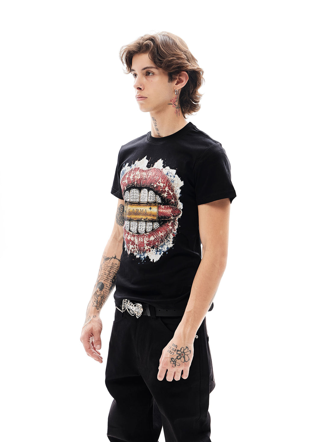 Co-ed Dorm Skimming Rock Graphic Printed Tee - Black