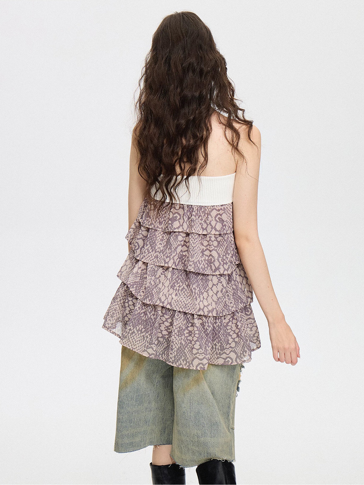 Nice Try Ruffle Top - Ivory Purple
