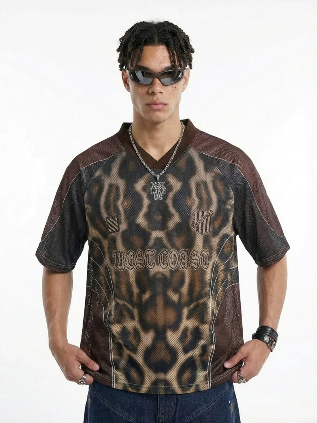 Co-ed Dorm Baggy Leopard Detailed Jersey Tee - Brown