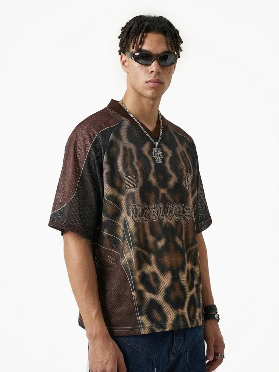Co-ed Dorm Baggy Leopard Detailed Jersey Tee - Brown