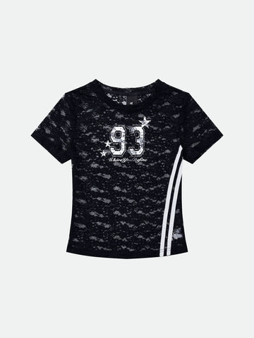 Team Bridesmaid Lace Tee - All Black