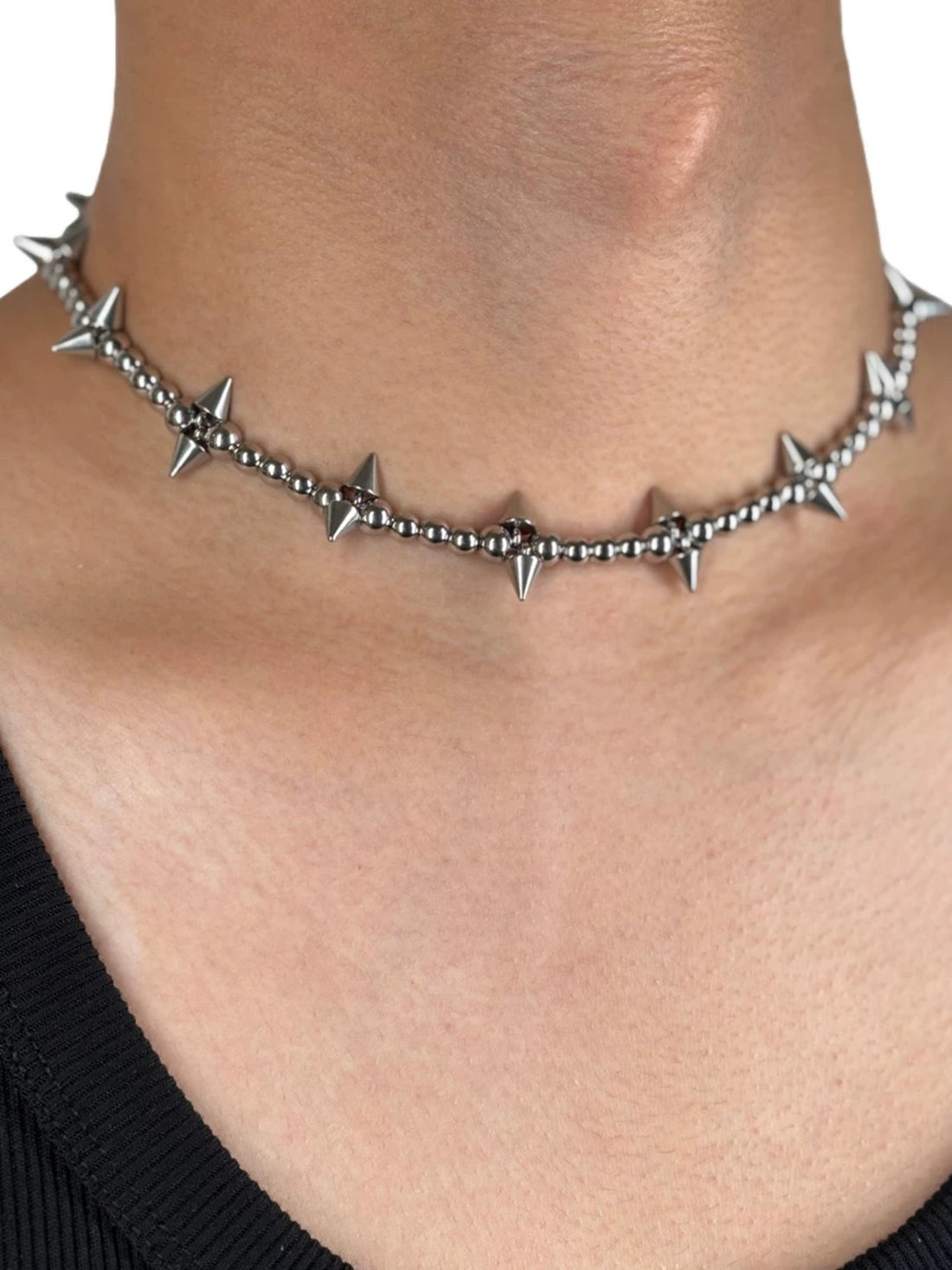 Brick Lane Y2K Mini Thorn Chain Choker - Silver