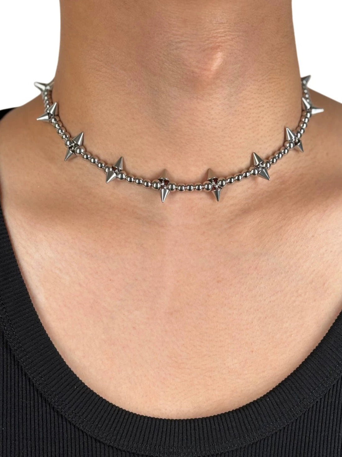 Brick Lane Y2K Mini Thorn Chain Choker - Silver