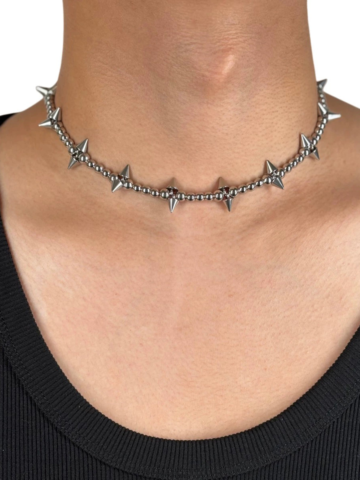 Brick Lane Y2K Mini Thorn Chain Choker - Silver