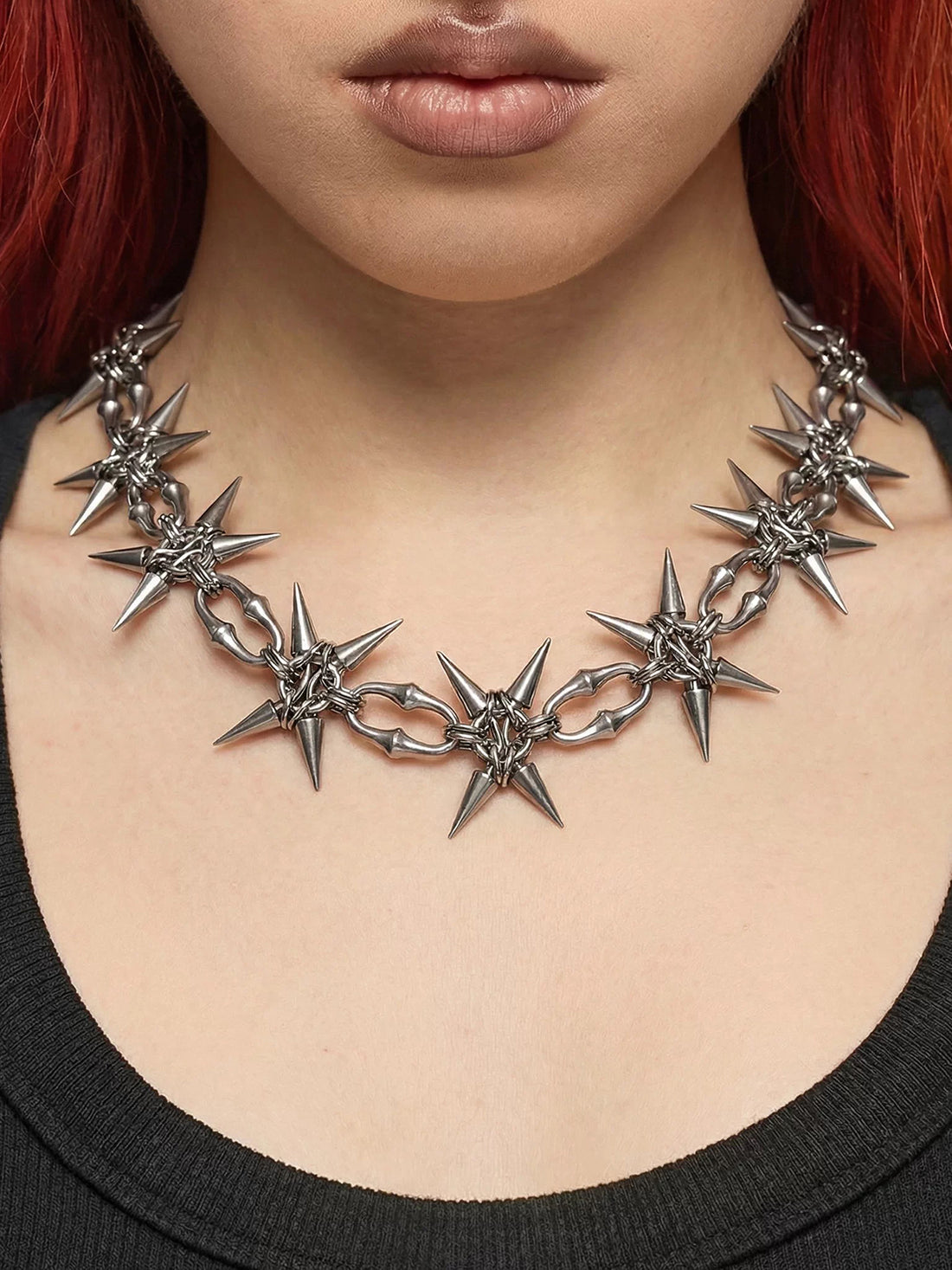 Brick Lane Punk Star Rivet Thorn Necklace - Silver