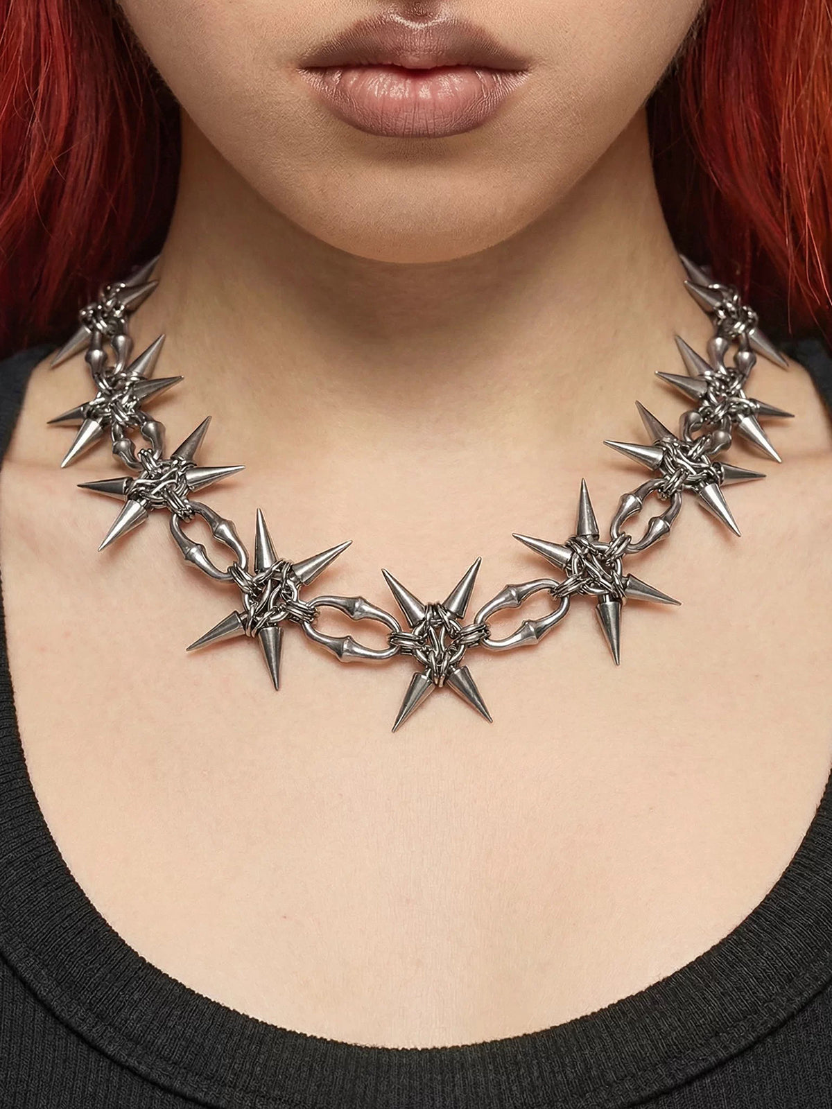Brick Lane Punk Star Rivet Thorn Necklace - Silver