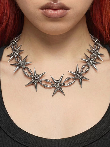 Brick Lane Punk Star Rivet Thorn Necklace - Silver