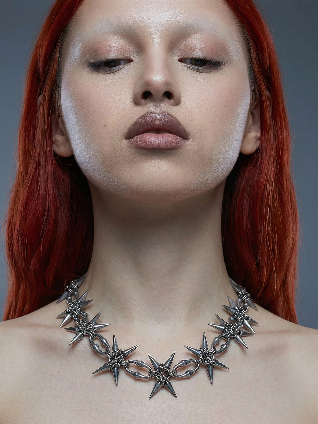 Brick Lane Punk Star Rivet Thorn Necklace - Silver