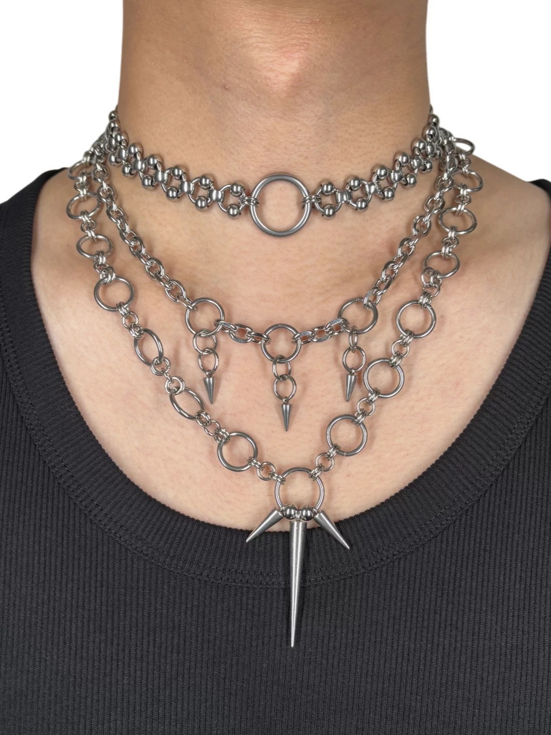 Brick Lane Heavy Multi-Layer Bull Skull Chain Necklace - Silver