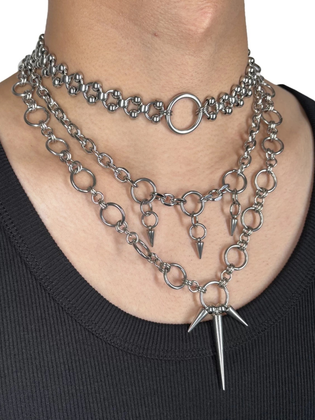 Brick Lane Heavy Multi-Layer Bull Skull Chain Necklace - Silver