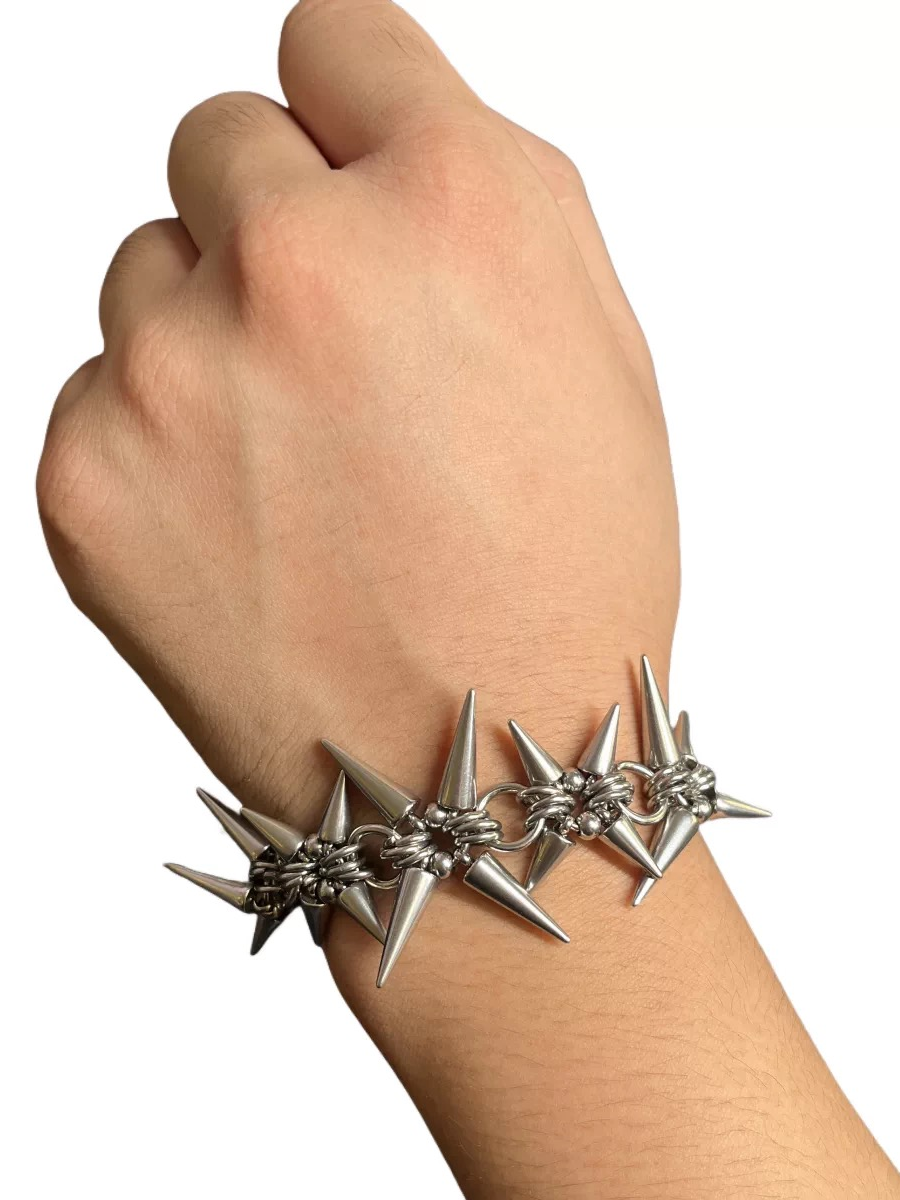 Brick Lane Punk Star Rivet Thorn Bracelet - Silver